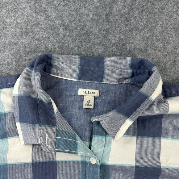L.L.Bean Shirt Womens 2X Blue Plaid Button Front Long Sleeve Stretch Casual - Picture 3 of 10
